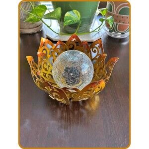 Garden Solar Light (Yellow) Lotus Flower - Rechargeable Ni-MH AAA Battery